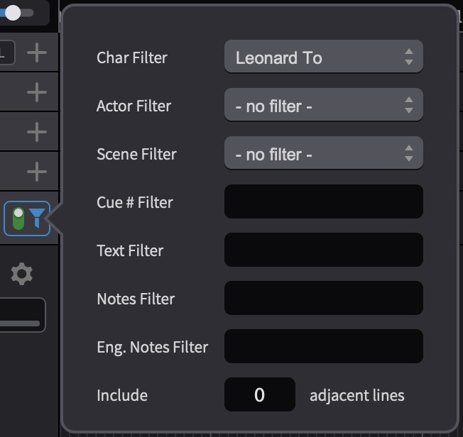 Event filter panel