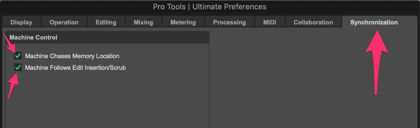 Pro Tools Synchronization Preferences