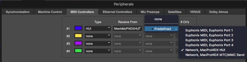 Connecting HUI network sessions in Pro Tools
