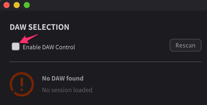 Enable DAW Control option
