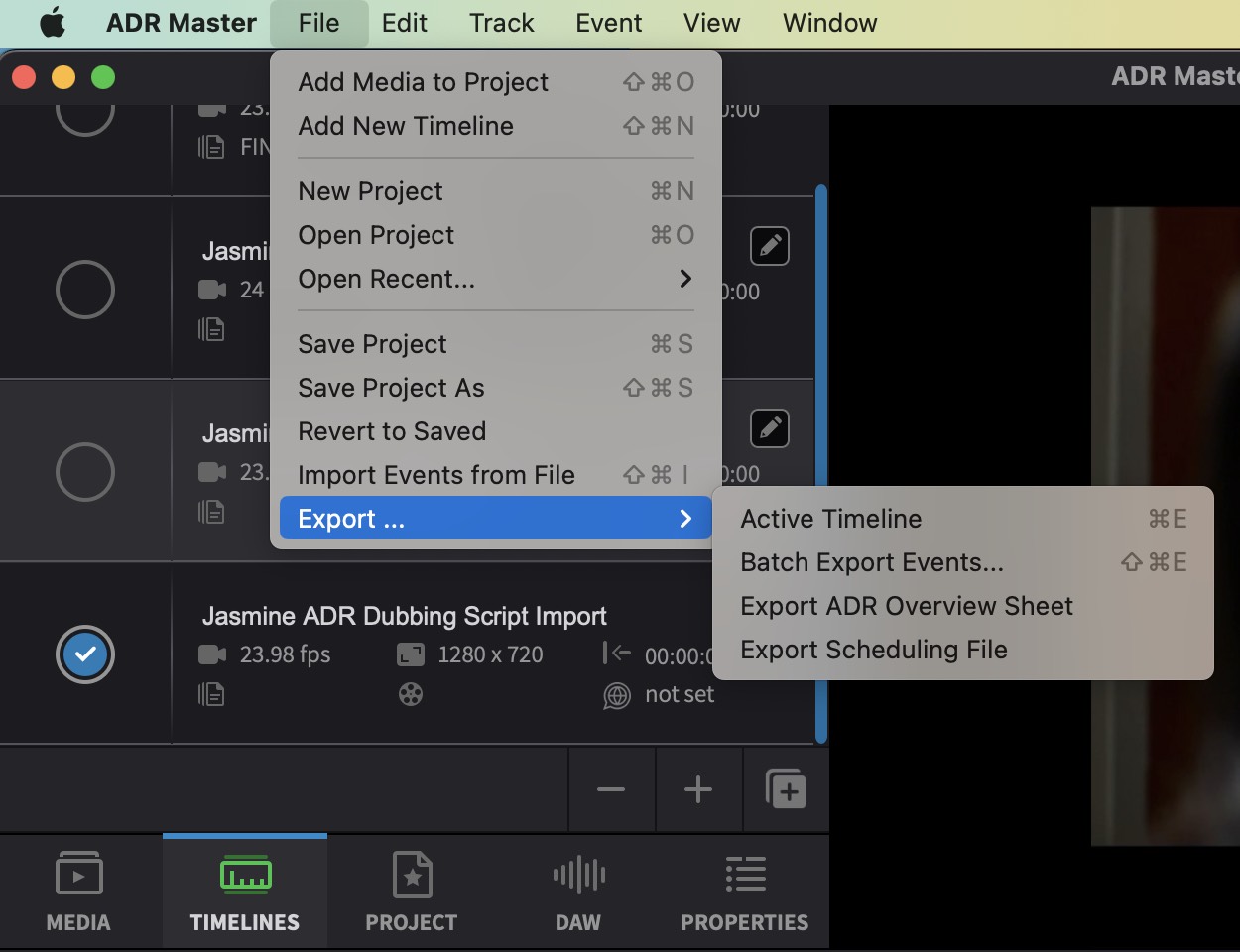 Export Options in ADR Master