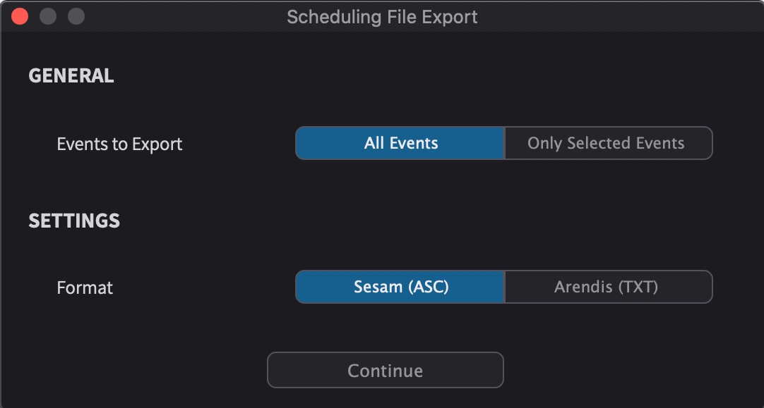 Scheduling File Export Options Window