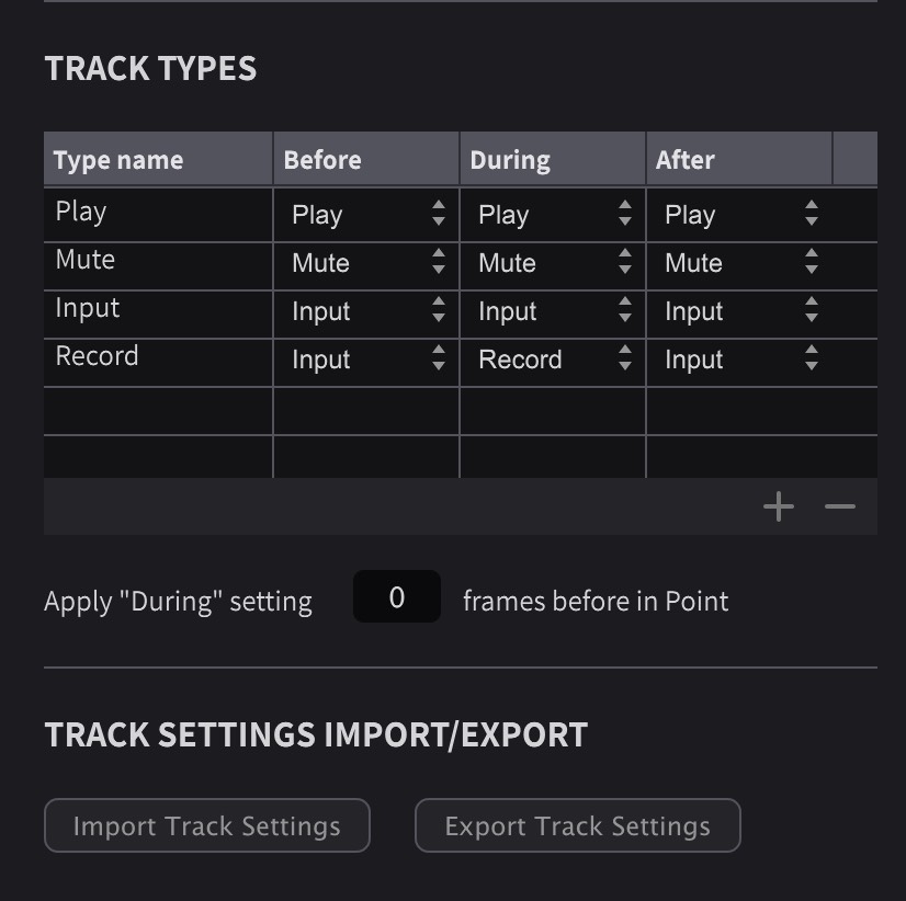 Track Types Section