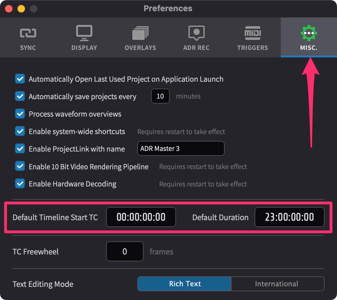 Default Timeline Start and Duration Preference Settings