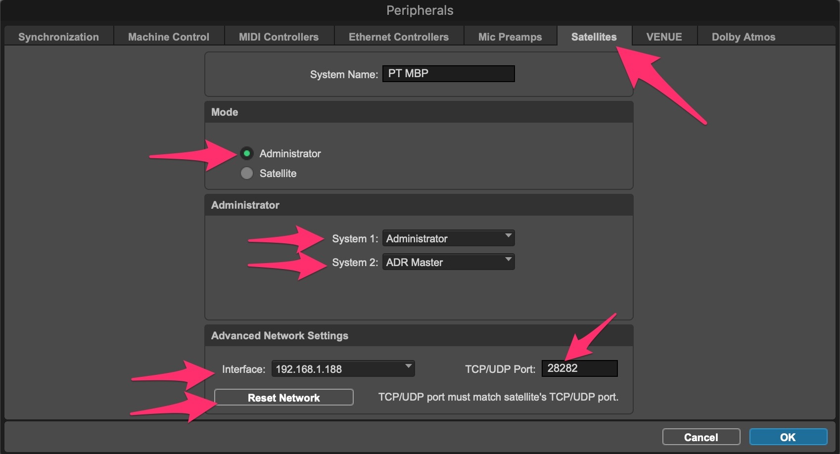 Pro Tools Satellites Preferences