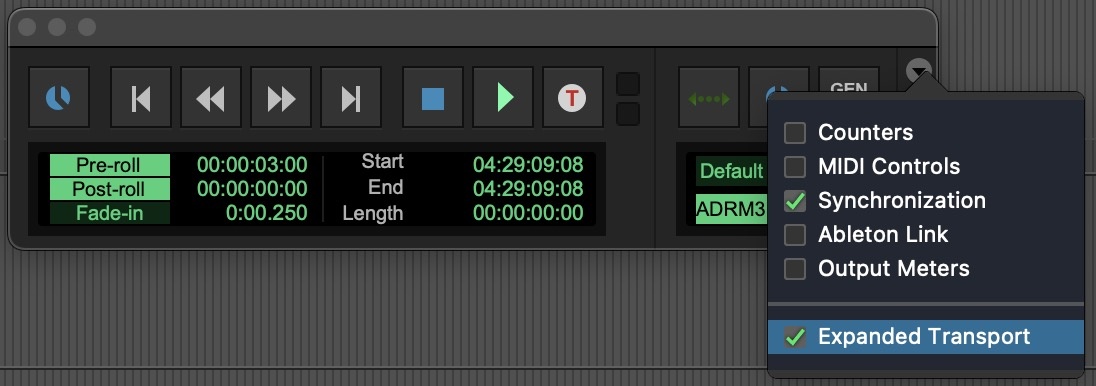 Transport Window Synchronization Controls