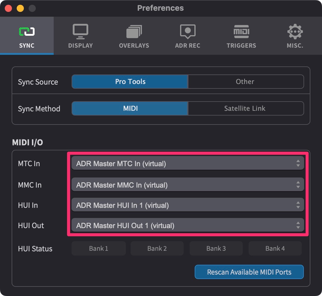 MIDI I/O with virtual ports selected