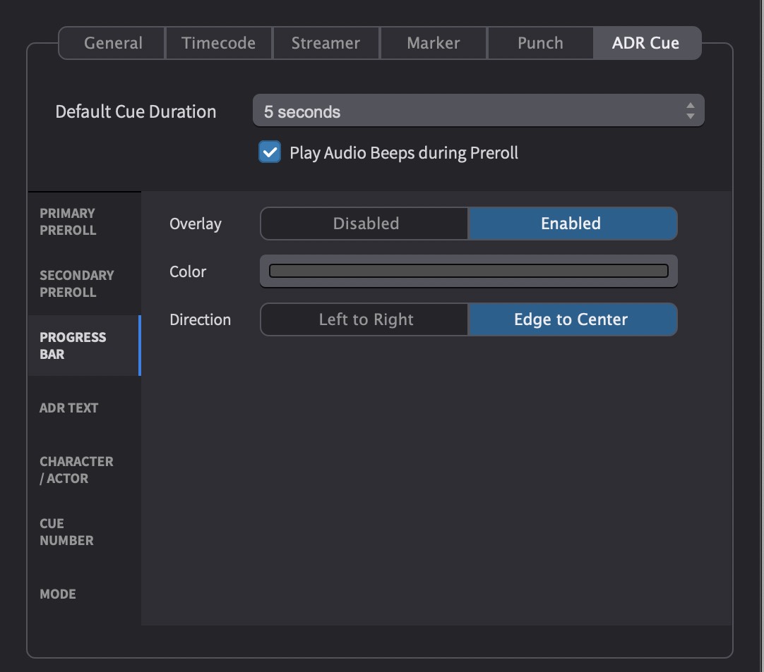 ADR Cue Progress Bar Overlay Settings