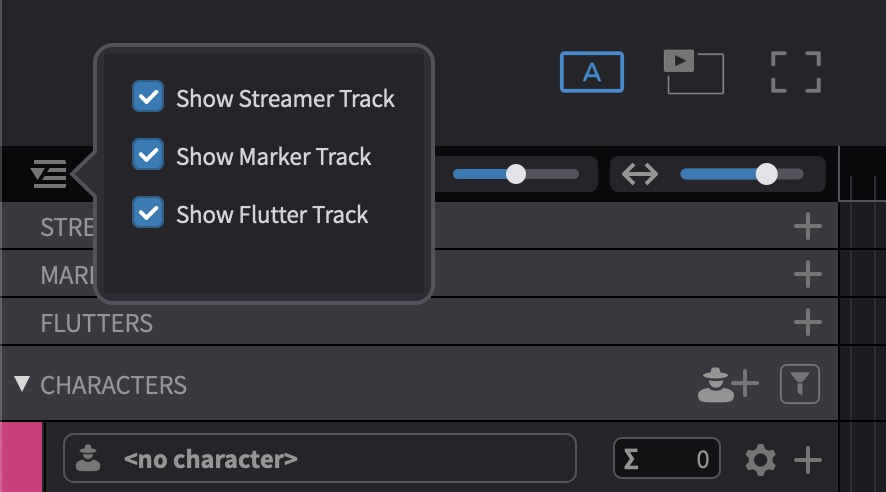 Show/Hide Event Tracks pull-down