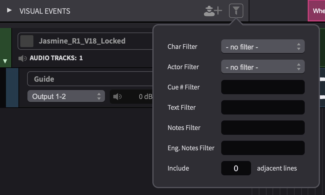 Event Filter controls in the timeline's event track header