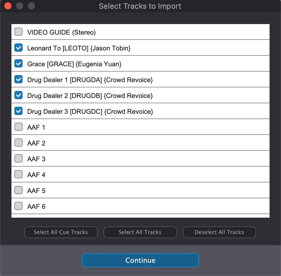 Pro Tools Session Info Import - Track Selection