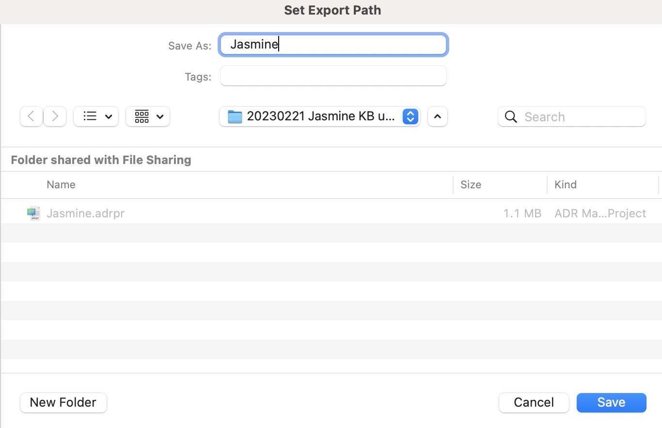 Set Export Path window