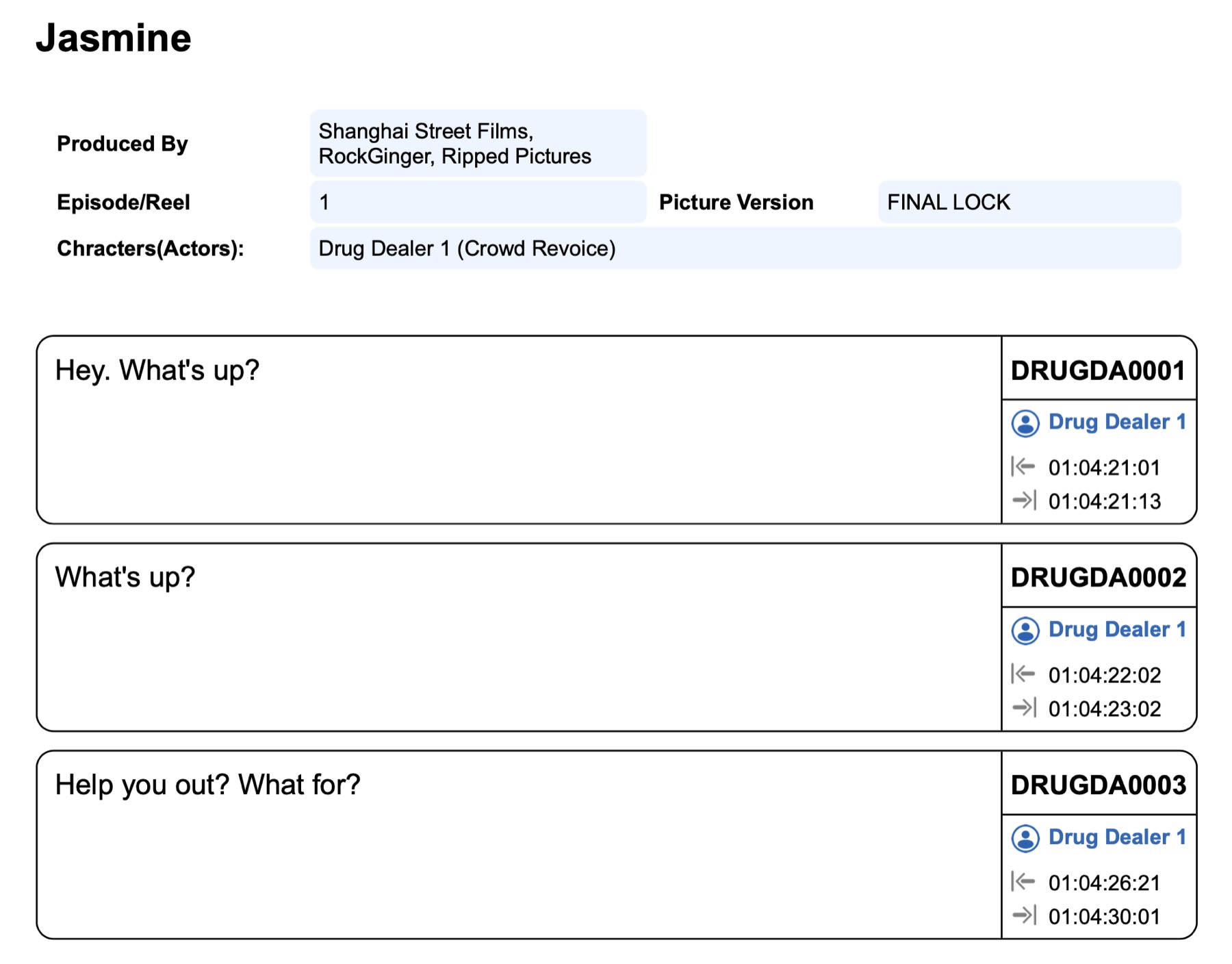 PDF Export - Actor Layout