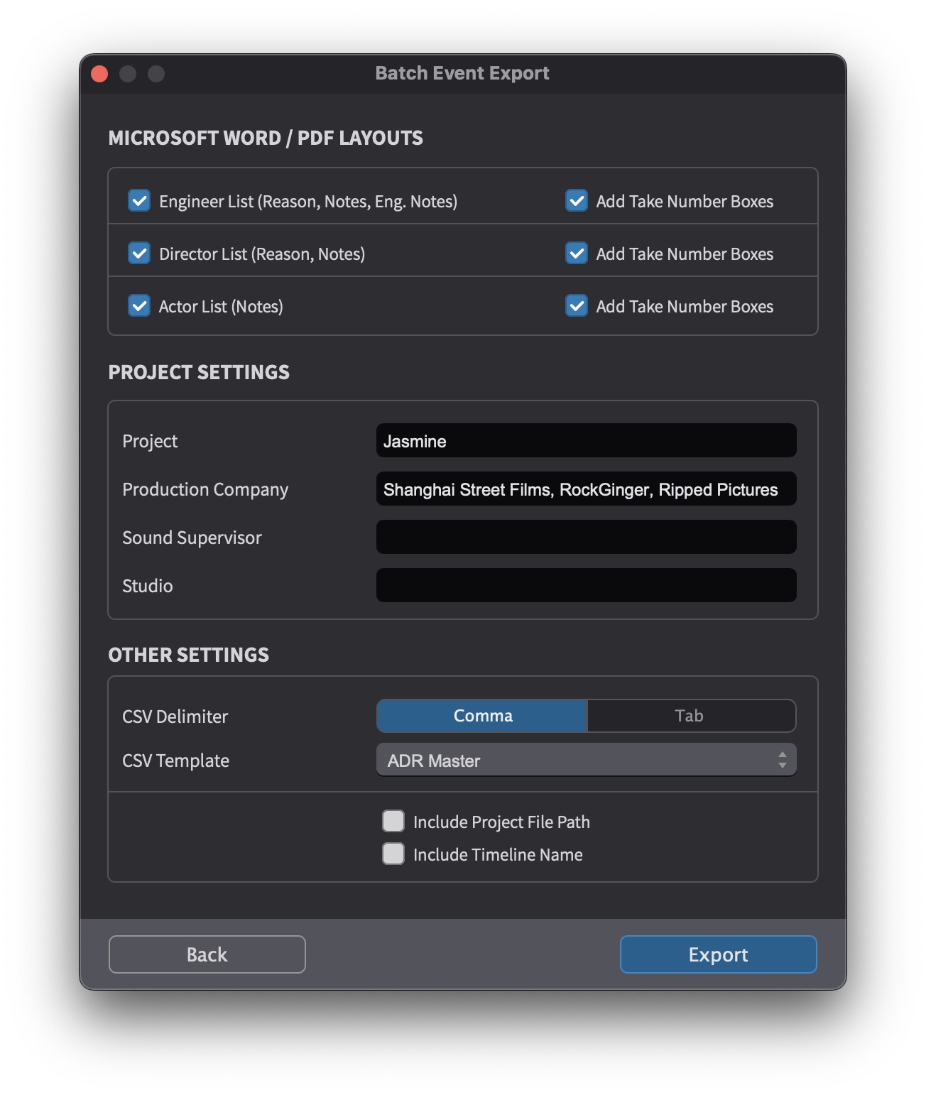 Batch Event Export Page 2