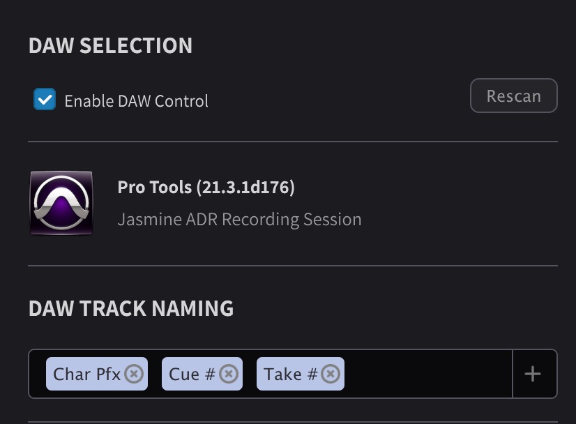 DAW Selection Tab