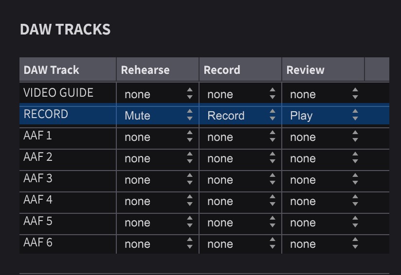 DAW Tracks Section