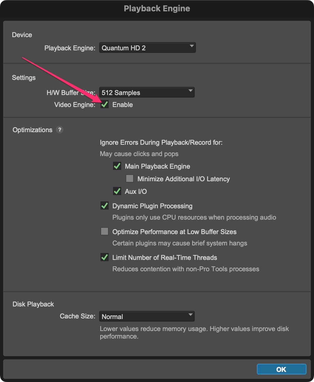 Pro Tools Playback Engine Setting