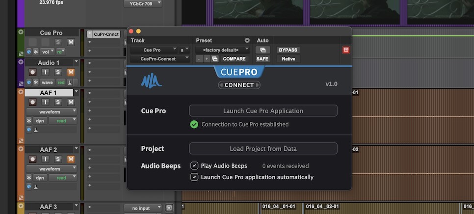 Pro Tools with Cue Pro Connect plug-in open