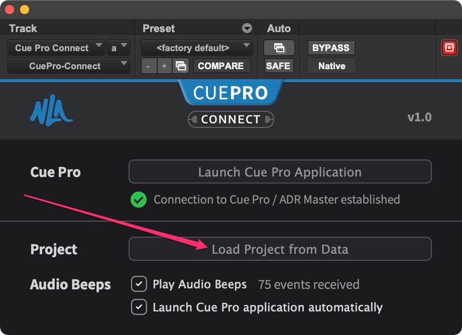 Load Project from Data button**