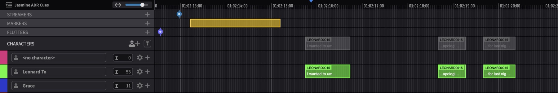 Visual Event Track in Cue Pro's Timeline Section