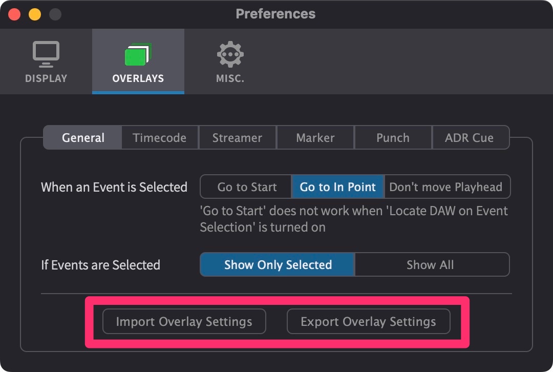 Import/Export Overlay Settings Controls