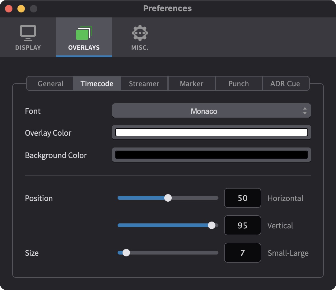 Timecode Overlay Preferences