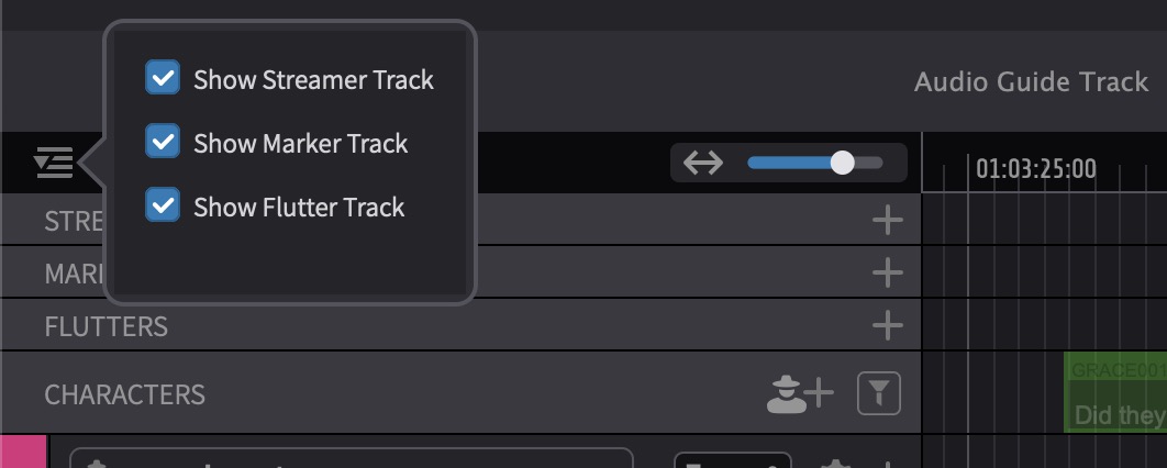 Show/Hide Event Tracks pull-down