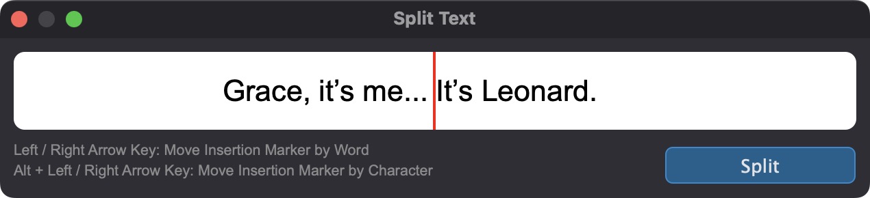 Split Text window