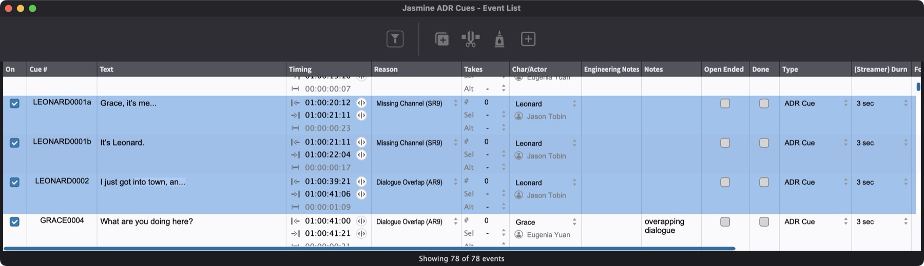 Editing properties of multiple events at once