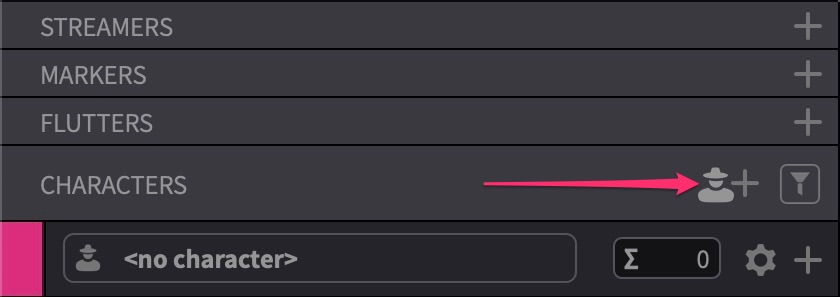 Add new Character Track button