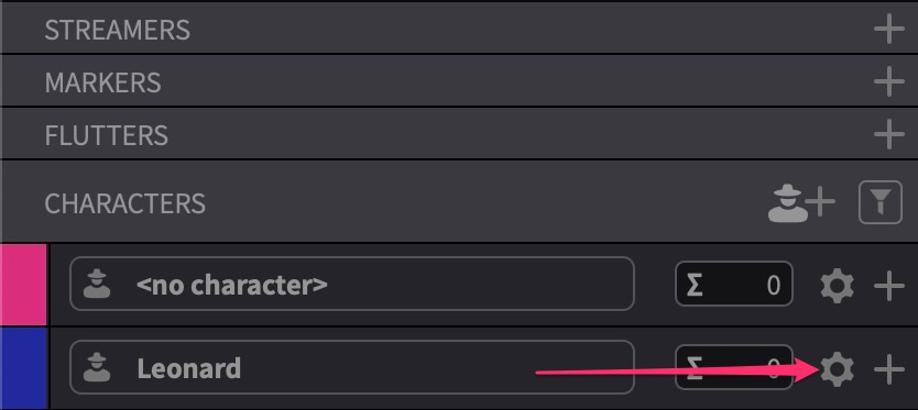 Opening the Edit Character Settings Window