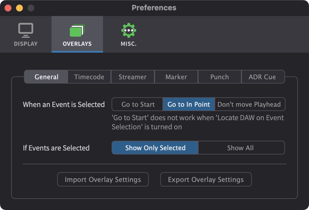 General Overlays Preferences