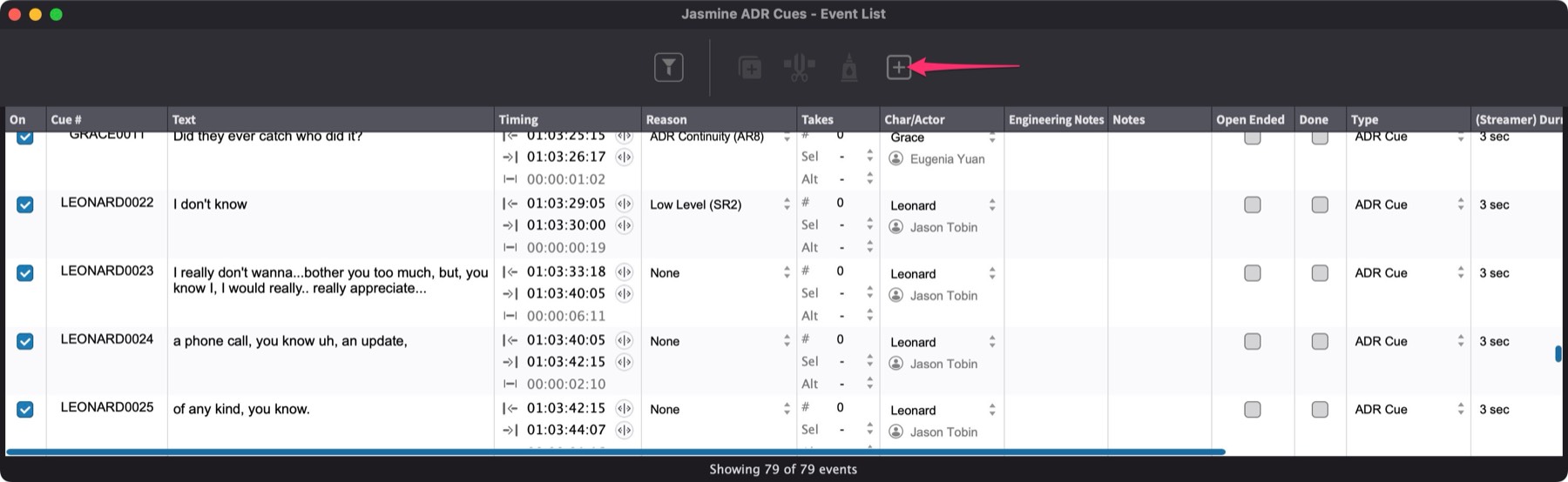 New Event Button in Cue Pro's Event List Window