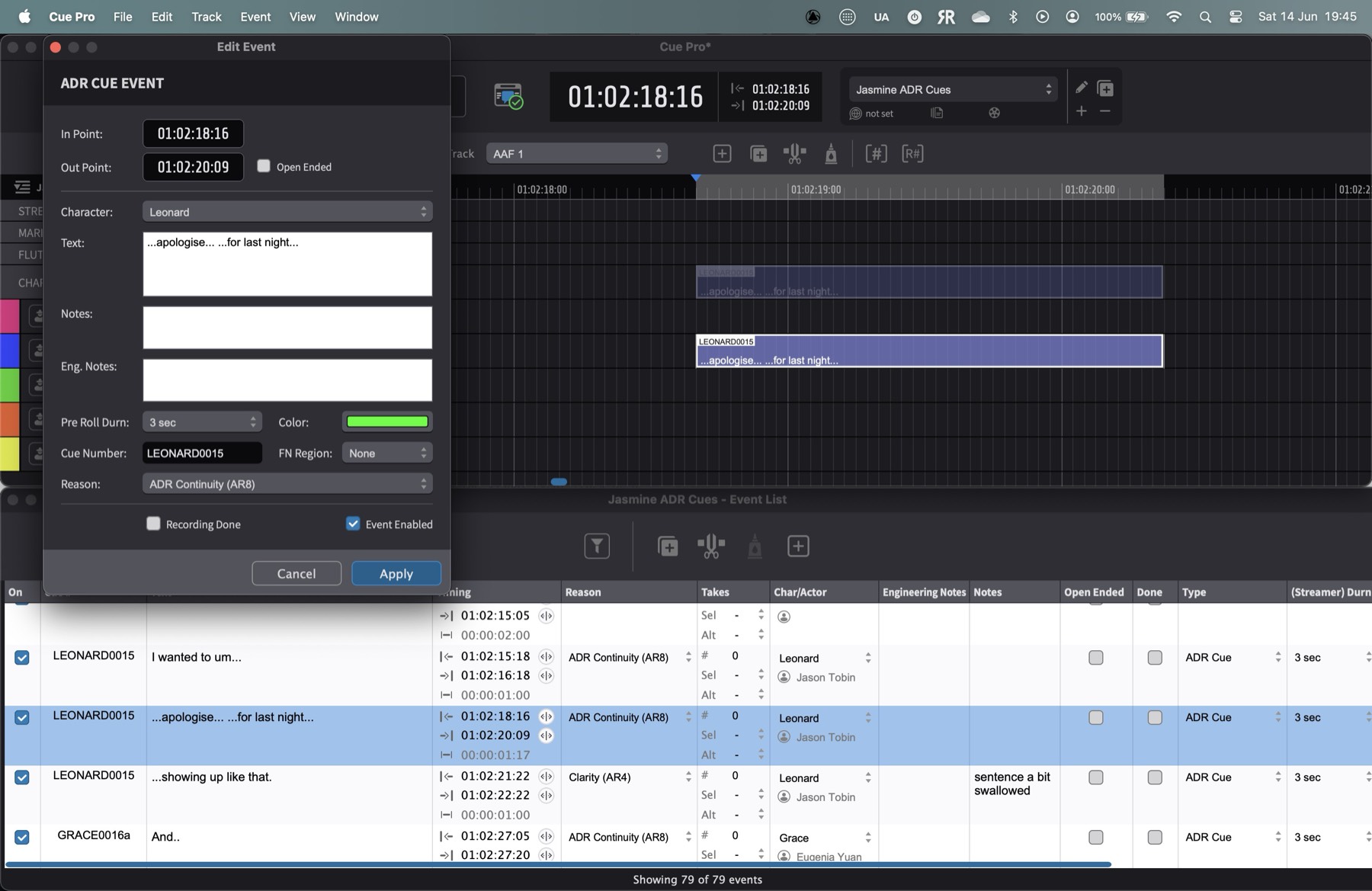 Merge two events in Cue Pro - after