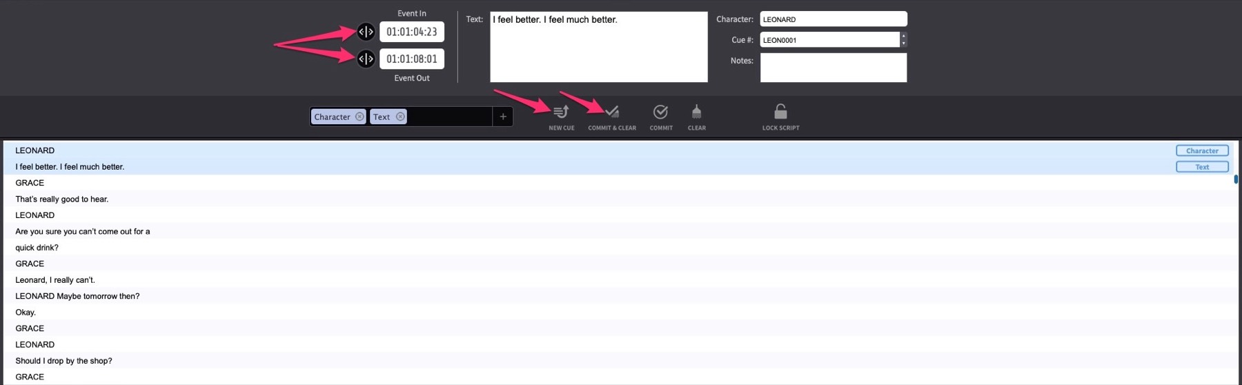 Creating a new cue from the highlighted property fields