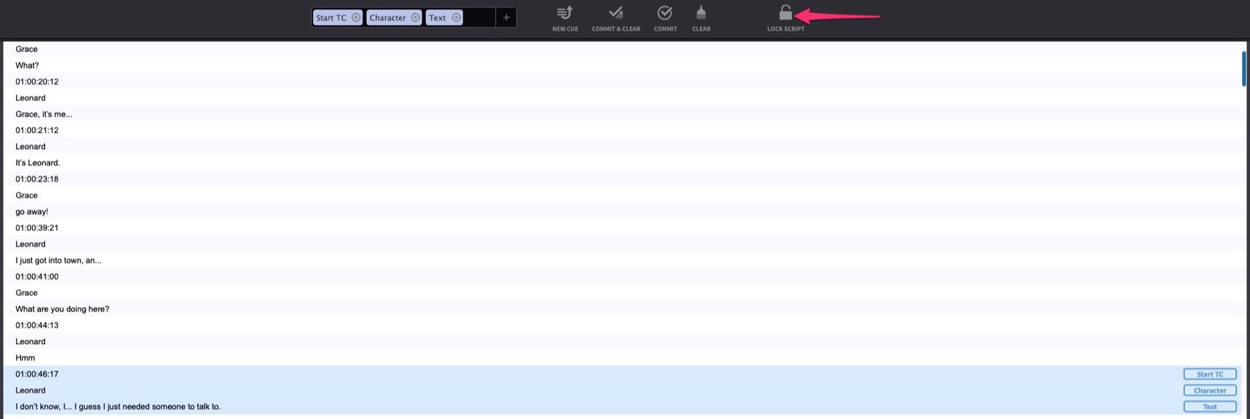 Script Import window showing repeating pattern