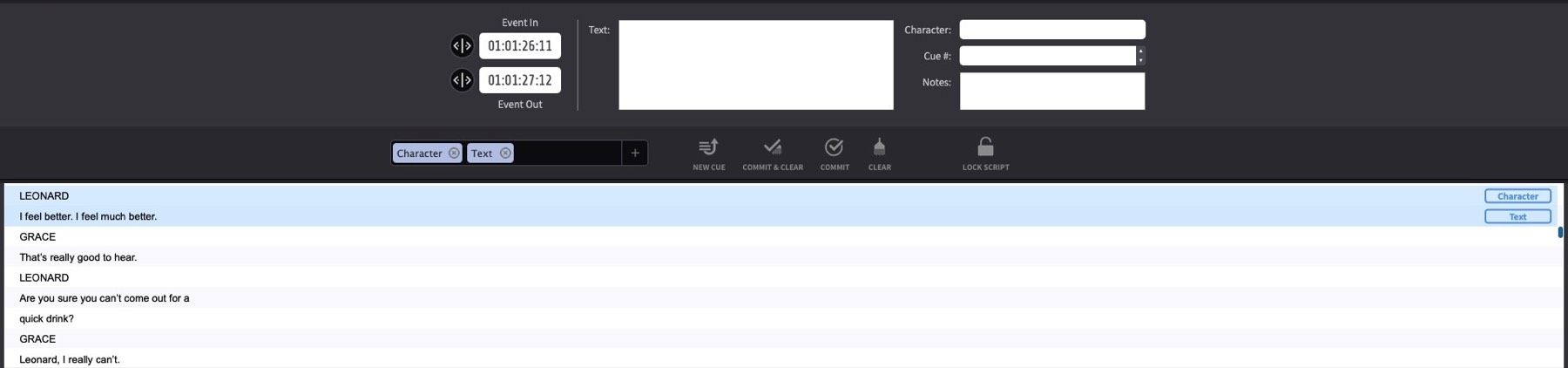 Script Import window showing repeating pattern
