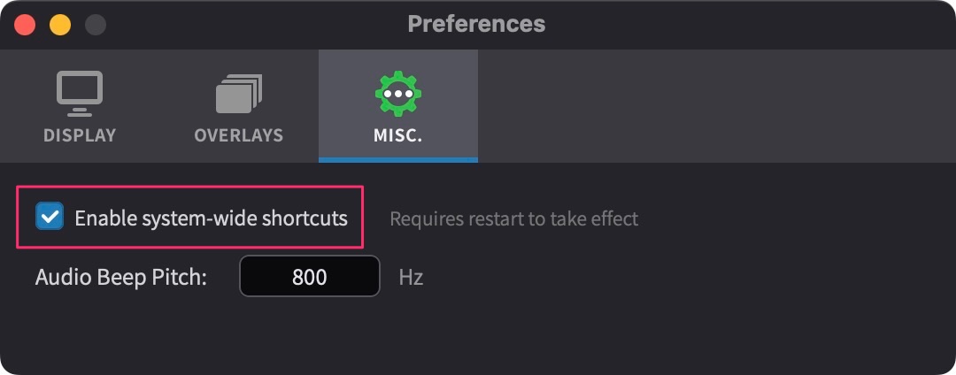 MISC Preferences tab
