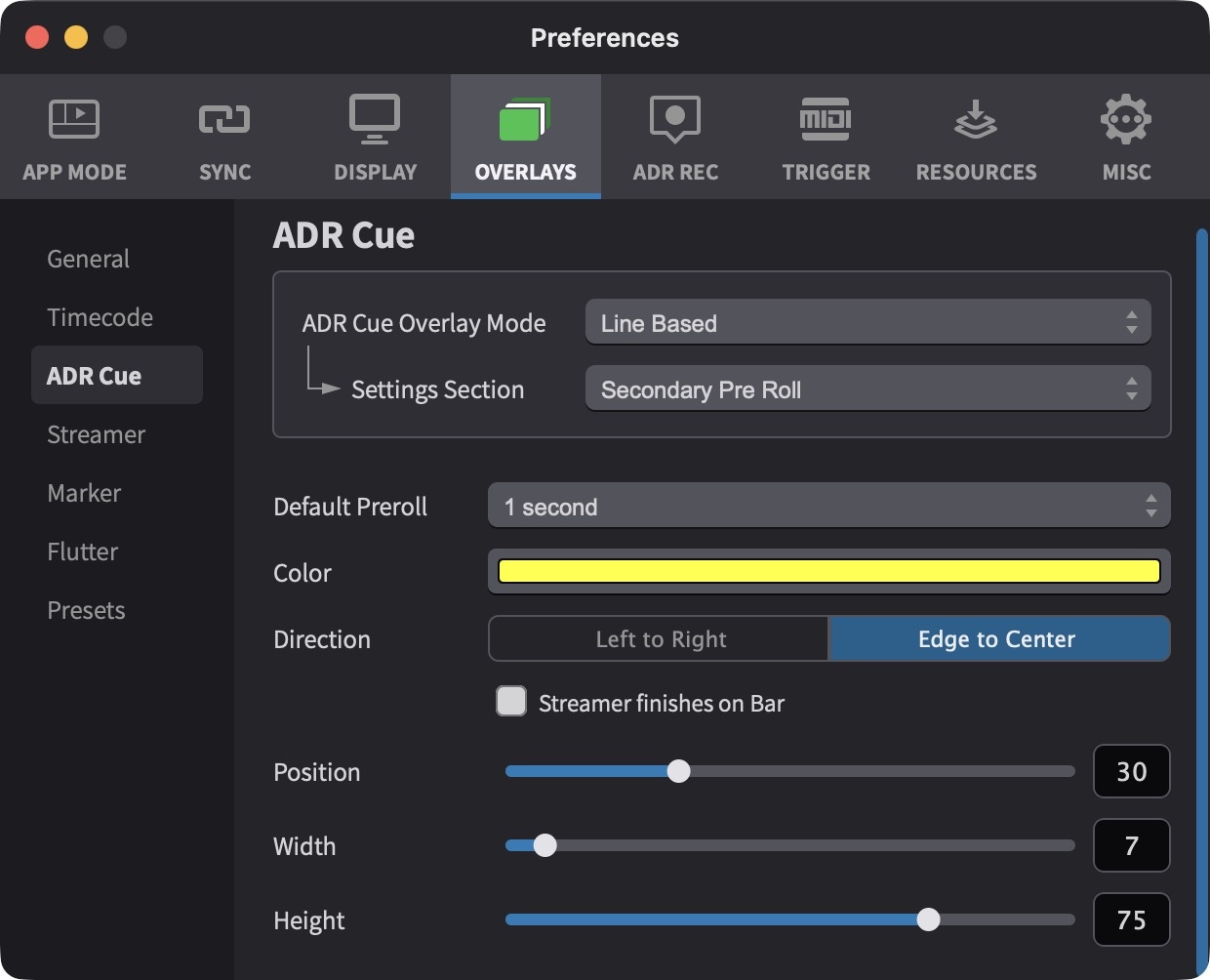Secondary Pre Roll Settings
