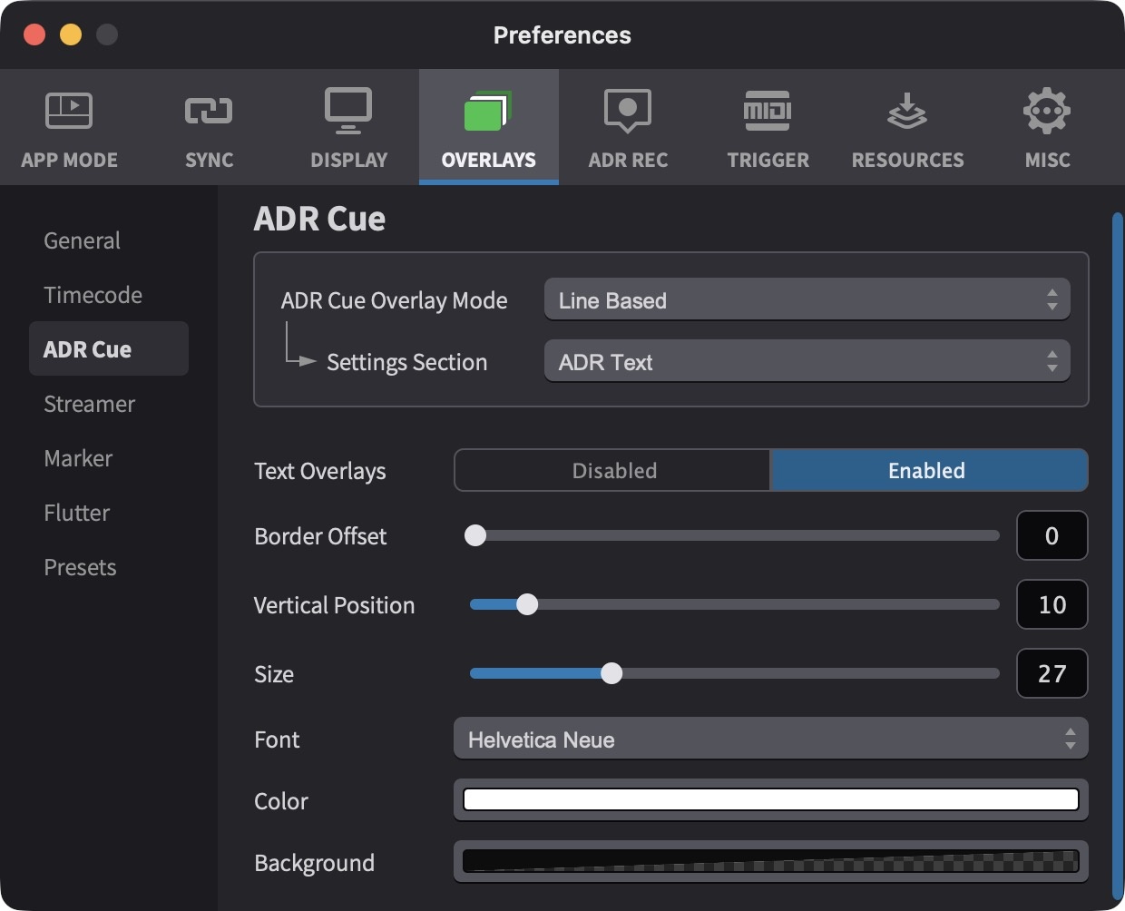 ADR Text Settings