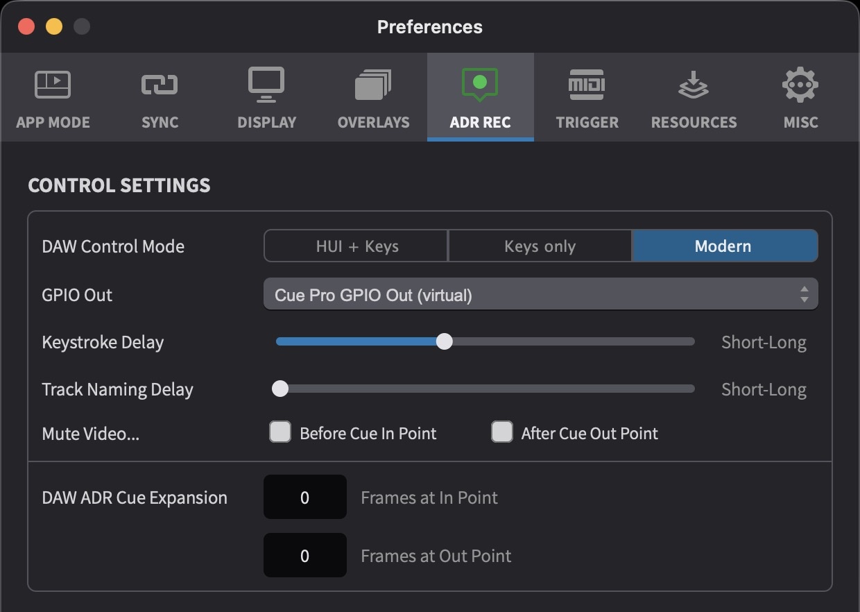 ADR REC — CONTROL SETTINGS preferences