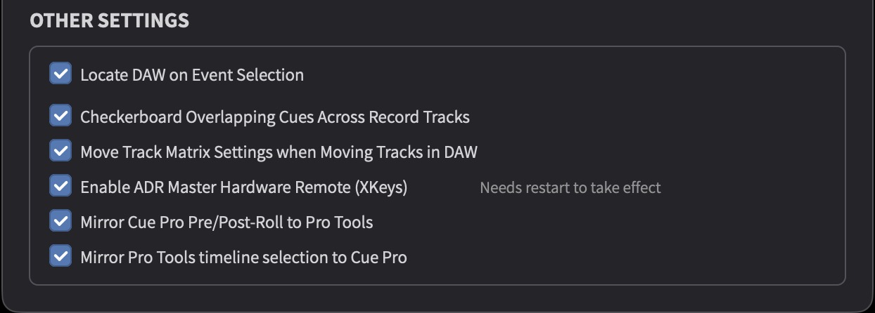 ADR REC — OTHER SETTINGS preferences