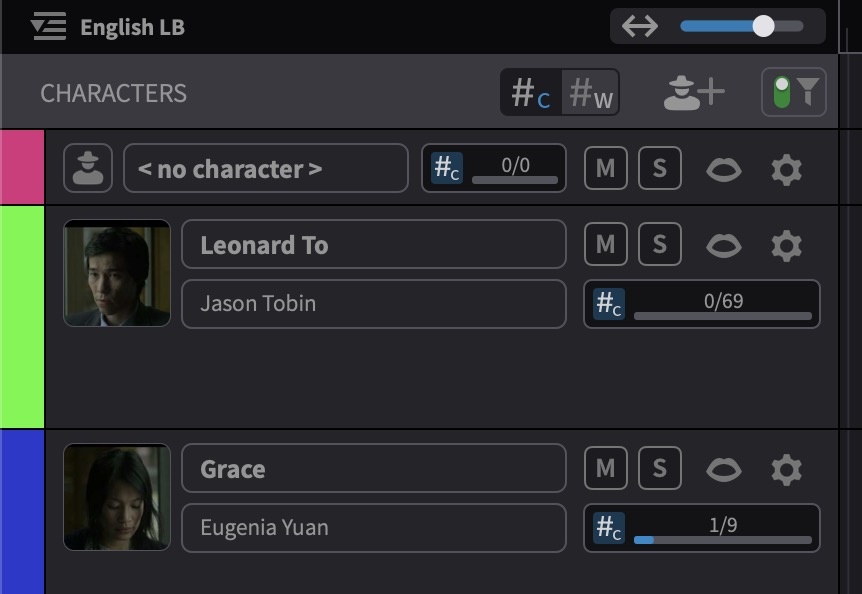 Character Tracks header bar and track headers