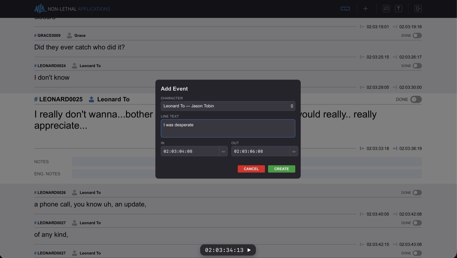 Add Event modal in CueLink