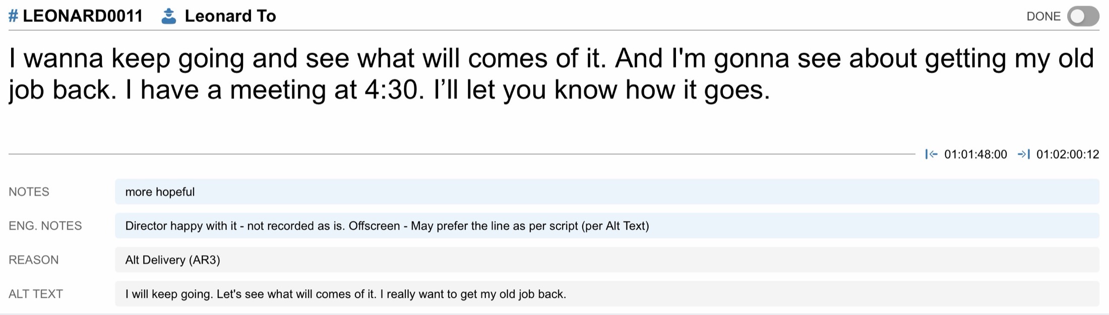 CueLink cue detail with Alt Text popover