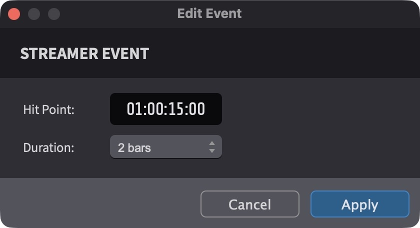 Edit Event window - Streamer Event
