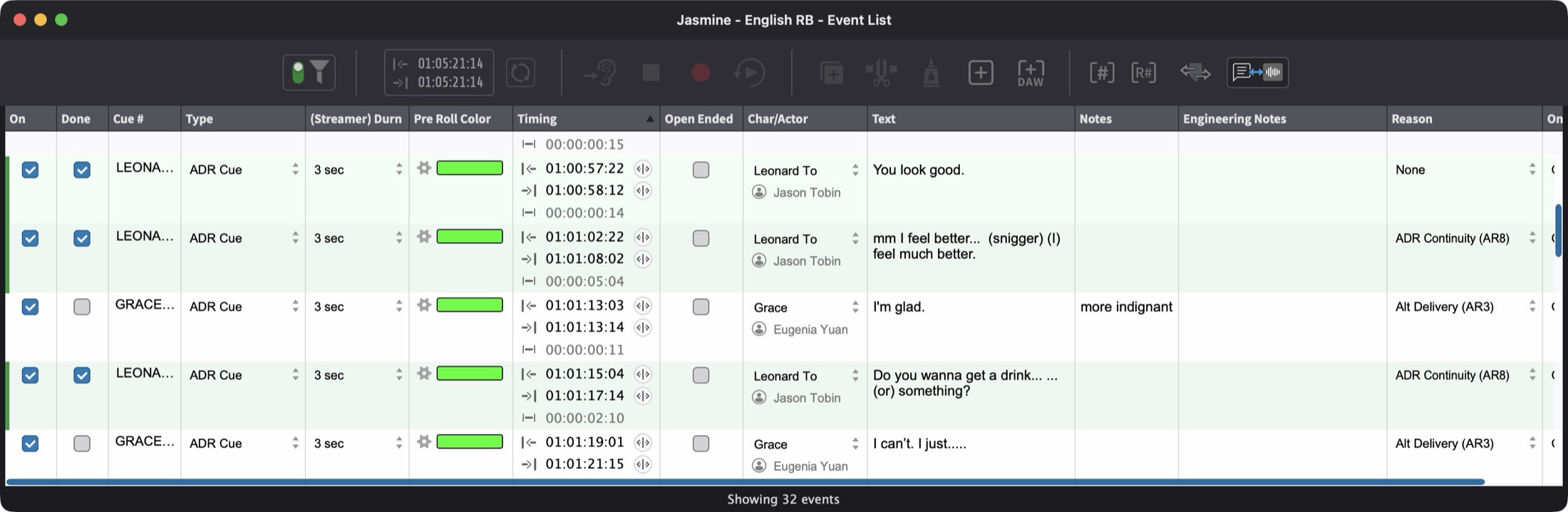 Done cue highlighting in Event List