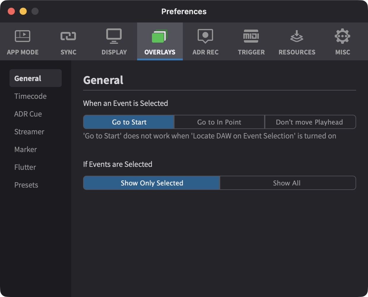 General Overlays Preferences