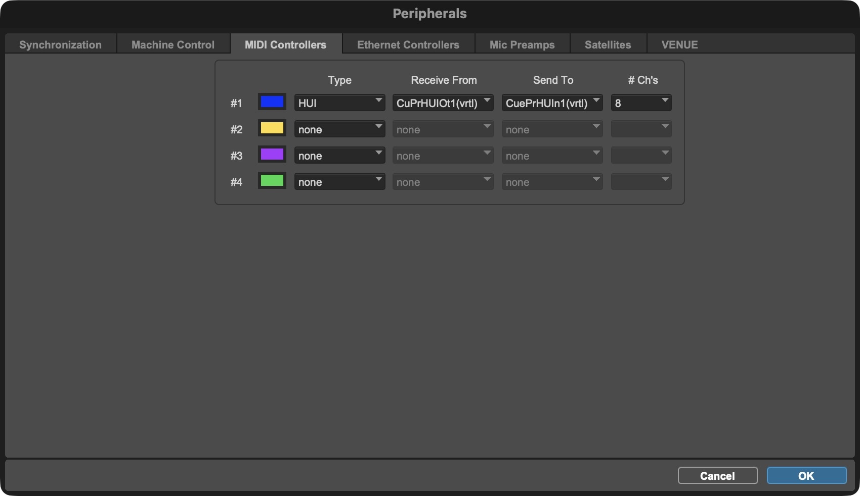 Pro Tools MIDI Controllers - HUI Receive From and Send To