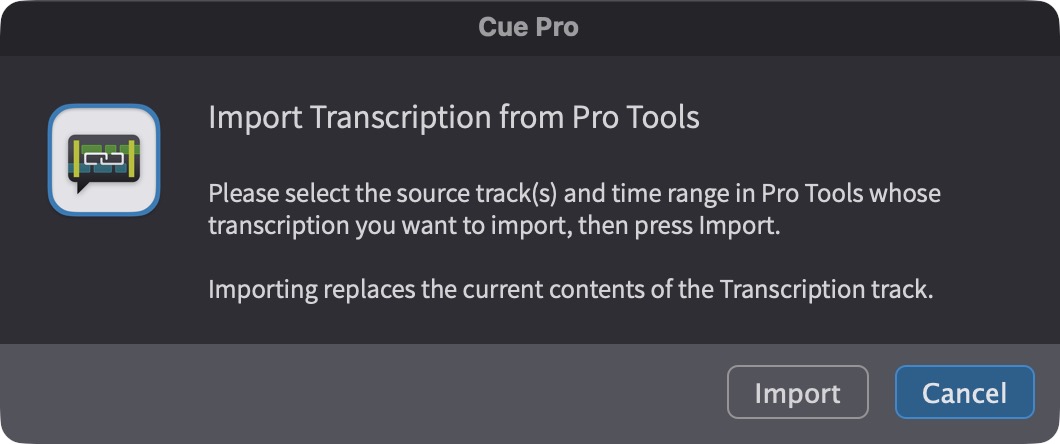 Import Transcription from Pro Tools dialog